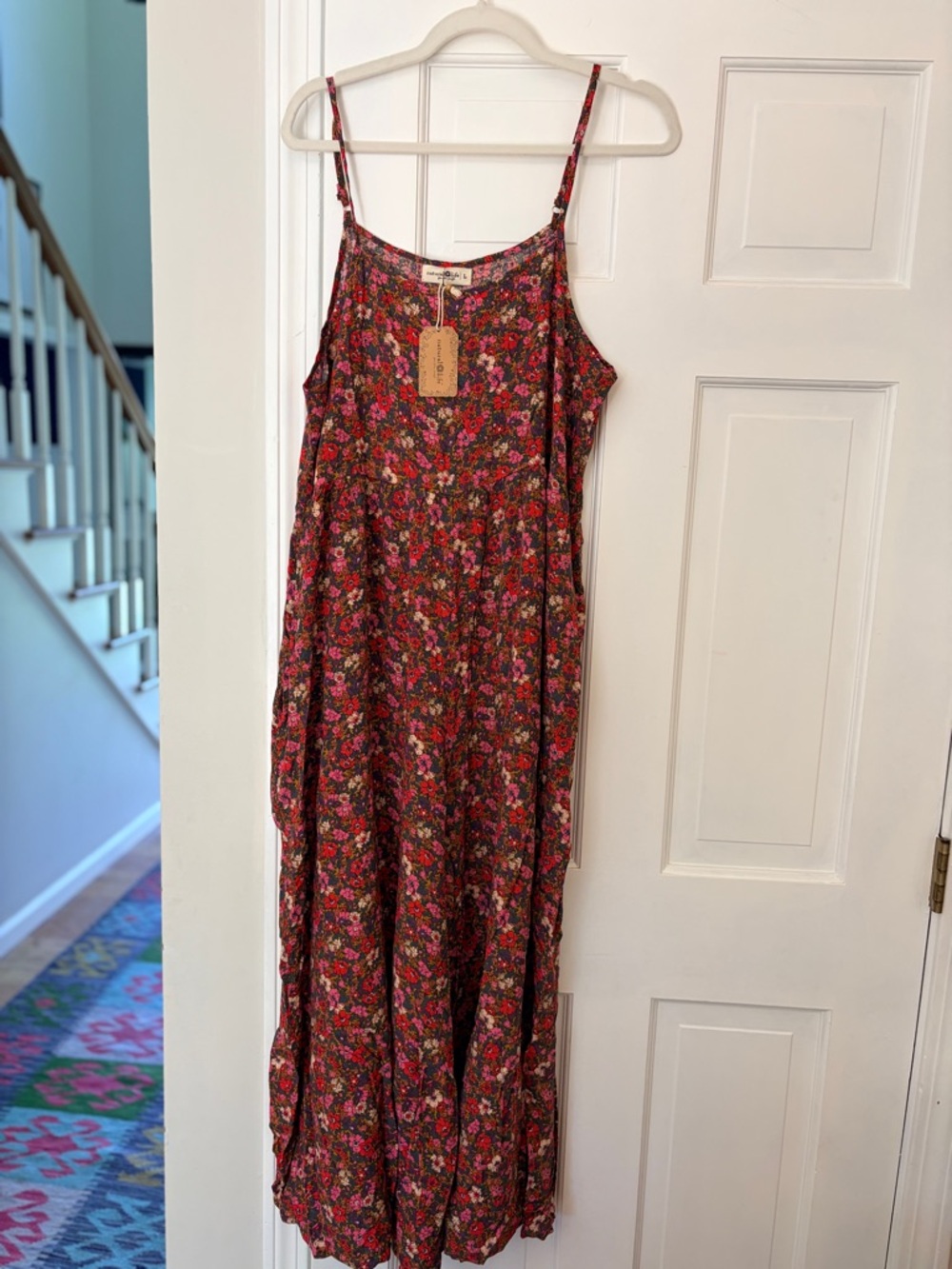 NATURAL LIFE Red and Pink Floral Spaghetti-Strap Wide-Leg Jumpsuit